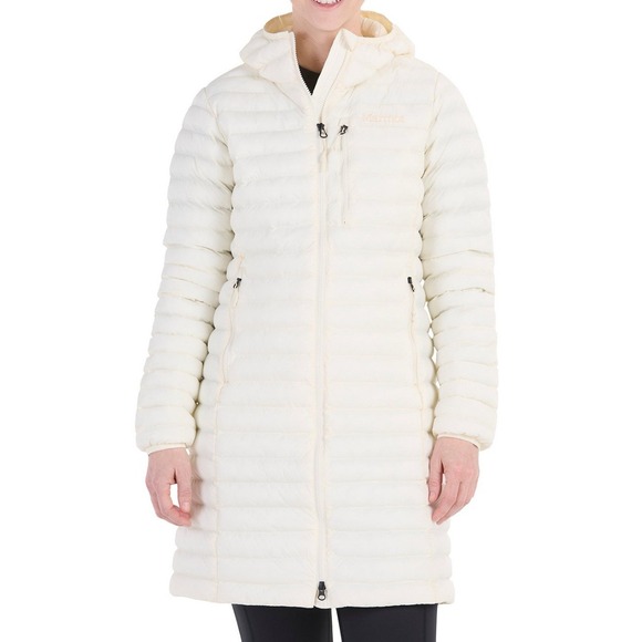 Marmot Women's Echo Featherless Puffer Jacket Long Hooded Cream LARGE NEW $250‎ - Picture 1 of 12